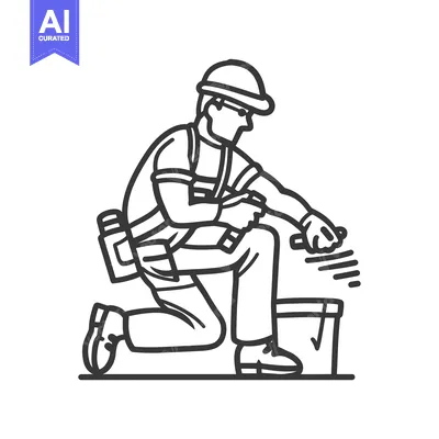 Aset desain premium: A Construction Worker Kneeling and Using a Tool