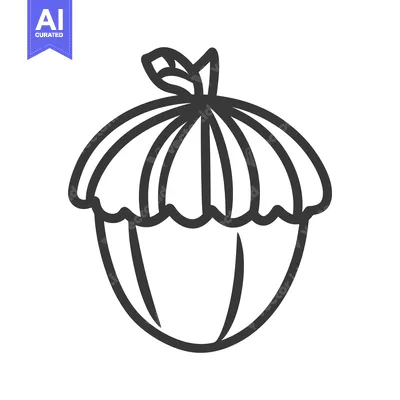 Aset desain premium: A simple stylized illustration of an acorn with a leaf