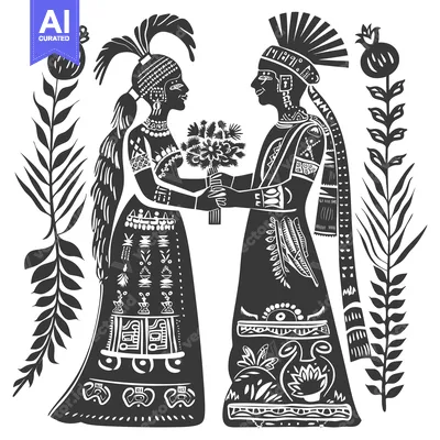 Aset premium populer: A Couple in Traditional Attire Holding Flowers and Standing by Plants