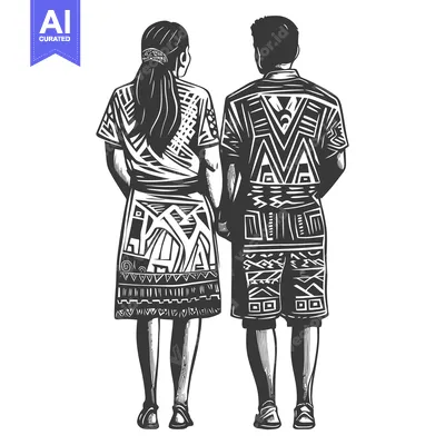 Premium design asset: A Couple in Traditional Clothing, Walking Away from the Viewer