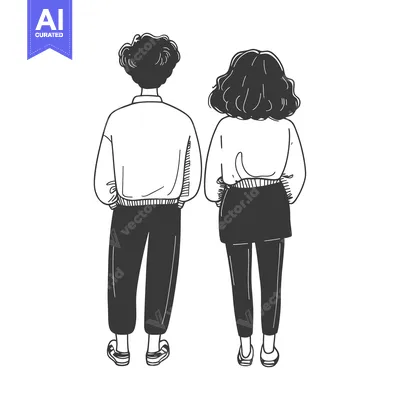 Premium design asset: A couple standing back to back with their hands in their pockets