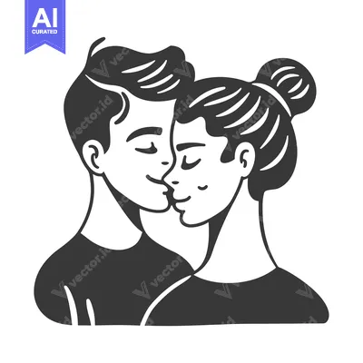 Aset desain premium: A couple with closed eyes about to kiss each other