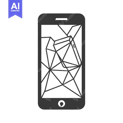 Aset premium populer: A Cracked Smartphone Screen with Geometric Lines