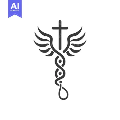 Aset desain premium: A Cross with Wings and a Caduceus Symbol