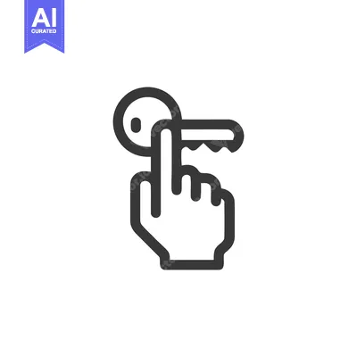 Aset desain premium: Finger Pointing at Key Icon, Security Access Concept, Outline Style