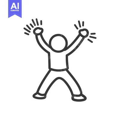 Aset desain premium: Simplified outline figure of a person celebrating with arms raised up