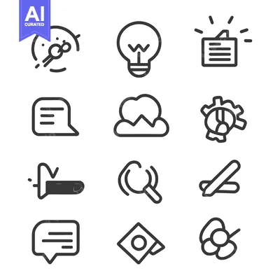 Premium design asset: Collection of simple line drawings representing various symbols and id