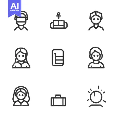 Premium design asset: Various line icons depicting people and various household or office it