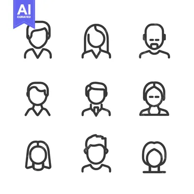 Aset desain premium: Simple Vector Portraits Representing Various Male And Female Avatars