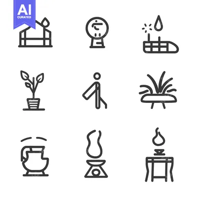 Aset desain premium: Several Simple Line Drawings Depicting Elements of Everyday Life