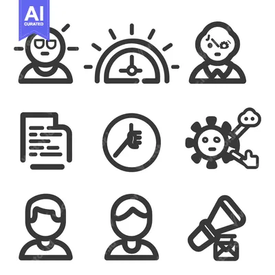 Aset premium populer: Various black and white icon illustrations depicting different concept