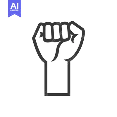 Aset desain premium: A simple line art depiction of a raised clenched fist