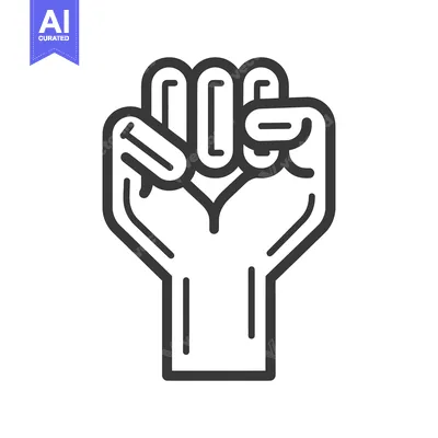 Aset desain premium: A graphical illustration of a clenched fist shown in outline