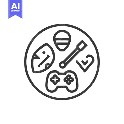 Circular Gaming Icon: Controller, Helmet, Paddle, and More