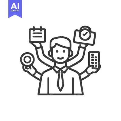 Overwhelmed Businessman Icon: Multiple Tasks, Time Management, and Pro