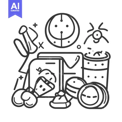 Popular premium asset: An artistic monochrome illustration featuring various food items and s