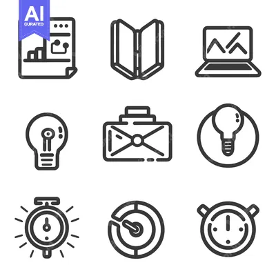 Aset desain premium: A collection of business and productivity icons in a grid