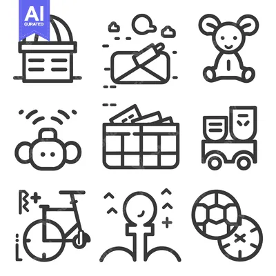 Aset premium populer: Collection of simple outlined illustrations with various everyday obje