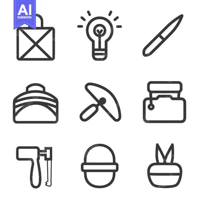 Collection of minimalist illustrated icons representing various object
