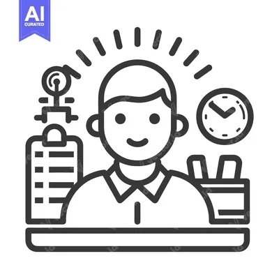 Aset premium populer: Office Worker Smiling With Stationery and Desk Time Clock