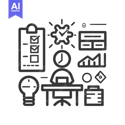 Aset premium populer: A stylized office scene depicting work productivity and time managemen
