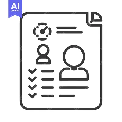 Aset desain premium: A simplified black and white document with person and data