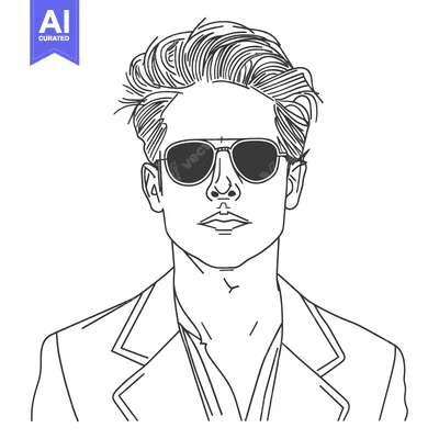 Aset premium populer: A drawing of a man wearing sunglasses and a suit jacket