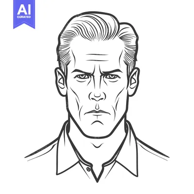 Premium design asset: A stern black and white illustration of an adult male face