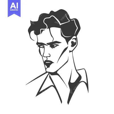 Premium design asset: A stylized monochrome portrait of a man with dark hair