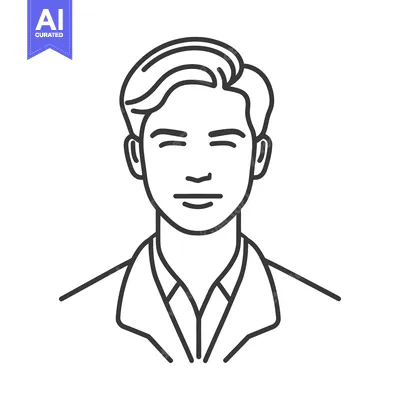 Aset desain premium: A linear illustration depicting the face of a young man