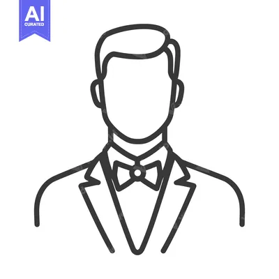 Aset desain premium: A gentleman depicted with a bow tie and formal suit jacket