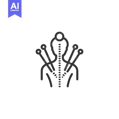 Aset desain premium: Acupuncture Treatment: Minimalist Line Art Icon of Person Receiving Ac