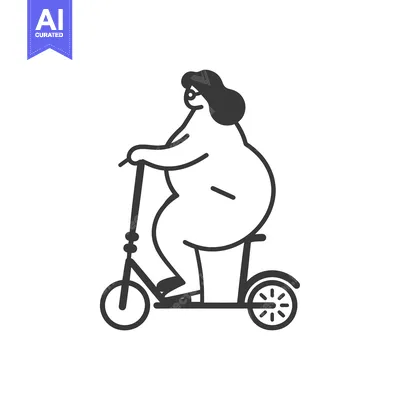 Aset premium populer: A curvy woman riding a scooter