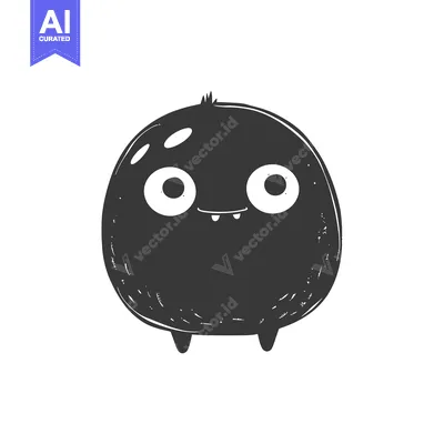 Aset premium populer: A Cute Black and White Monster with Big Eyes and a Small Smile