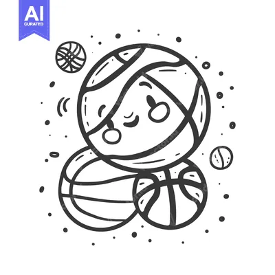 Aset desain premium: A Cute Cartoon Basketball With A Happy Face Surrounded By Other Basket