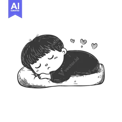 Premium design asset: A Cute Cartoon Boy Sleeping on a Pillow with Hearts Floating Above Him