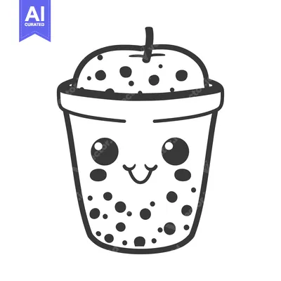 Aset desain premium: A Cute Cartoon Illustration of a Boba Tea Cup with a Smiling Face