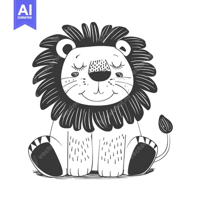 Premium design asset: A Cute Cartoon Lion with Closed Eyes and a Smile
