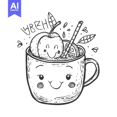 Aset premium populer: A Cute Mug With A Smiling Face Filled With An Apple, Orange, and Straw