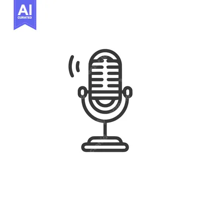 Retro Microphone Icon with Sound Waves, Podcast Recording Symbol