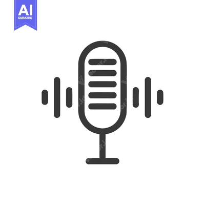 Podcast Microphone Icon with Sound Waves, Minimalist Design on White B