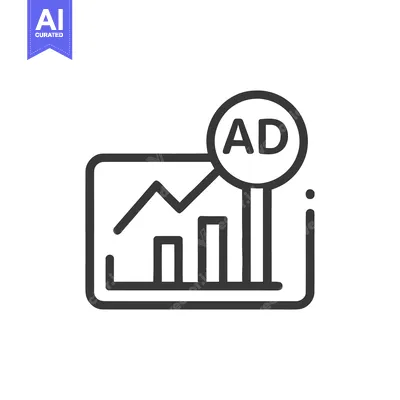 Aset premium populer: Advertising Analytics Icon: Graph with "AD" Symbol, Minimalist Design.