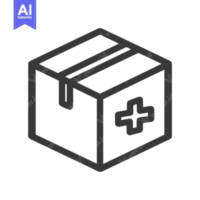 Aset desain premium: Medical Supply Box Icon: Simple Outline Design on White Background