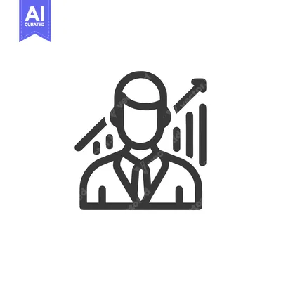 Business Growth Icon: Man in Suit with Ascending Graph, Line Art