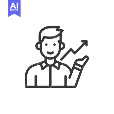 Business Growth Icon: Smiling Man with Upward Arrow, Success Concept.