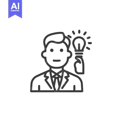 Aset desain premium: Businessman with Idea: Minimalist Line Art Icon with Lightbulb