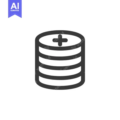 Minimalist Database Icon: Stacked Disks with Plus Sign in Dark Gray