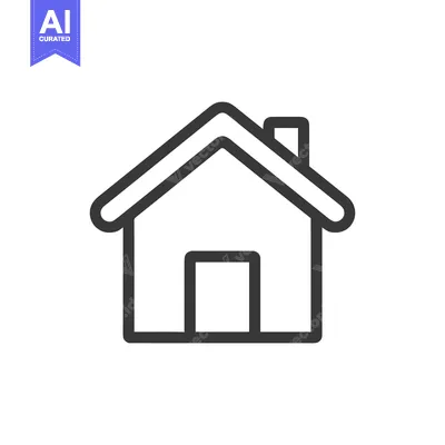 Simple House Icon with Chimney, Black Outline on White Background