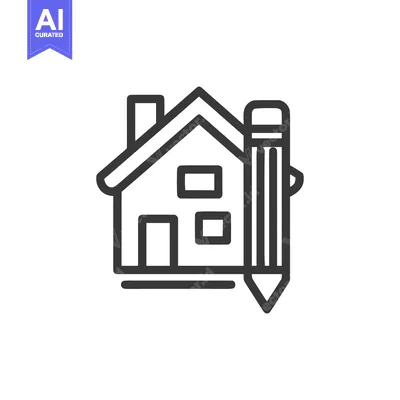 Aset desain premium: House Design Icon with Pencil, Architecture Planning Symbol