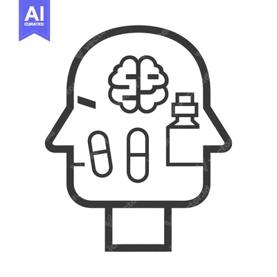 Aset desain premium: A graphic illustration depicting mental health and medication usage